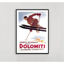 sport invernali nelle dolomiti vintage ski poster - art deco, canvas print, gift idea, print buy 2 get 1 free