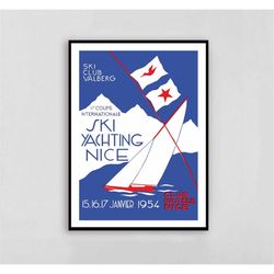 ski yachting club nautique nice vintage sport poster - art deco, canvas print, gift idea, print buy 2 get 1 free