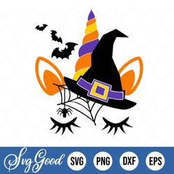 halloween unicorn svg, happy halloween, halloween unicorn face - instant digital download, svg, ai, dxf, eps, png, studi