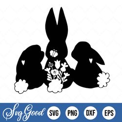 floral bunny svg, easter svg, spring flowers svg, wild flower png, rabbit svg cut file, svg file for cricut, silhouette