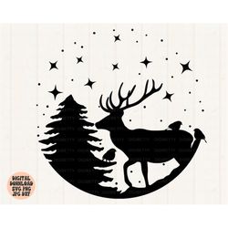 winter scene svg, png, jpg, dxf, snowy forest svg, deer svg, snowy christmas svg, pine tree svg, christmas forest svg, s