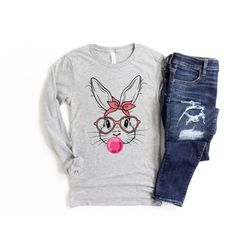 bunny with leopard glasses shirt, easter shirt, easter bunny graphic tee, easter shirts for women,ladies easter bunny,bu