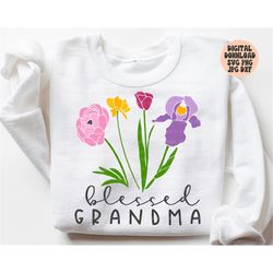 blessed grandma svg, png, jpg, dxf, grandma cut file, mother's day svg, grandma floral svg, shirt svg, silhouette, cricu