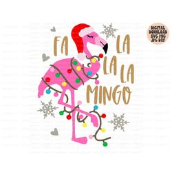 christmas flamingo svg, png, jpg, dxf, fa la la la mingo svg, flamingo with santa hat, flamingo with christmas lights, s