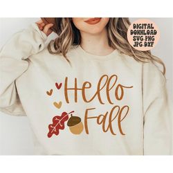 hello fall svg png jpg dxf, fall svg, acorn svg, hello fall cut file, autumn svg, fall svg thanksgiving svg, silhouette,