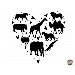 valentine animals svg, valentine heart svg, png, jpg, dxf, african animals svg, wild animals heart, valentine svg, silho