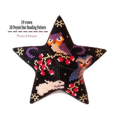 owls - 3d peyote star beading pdf pattern, beaded star tutorial