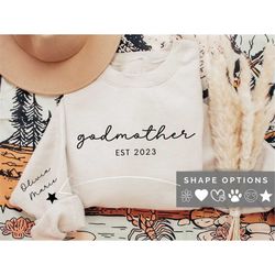 customized god mother sweatshirt with kid names on sleeve, god mother shirt, godmother gift, godmother proposal crewneck