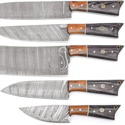 handmade 5 pieces set, knife hand forged chef knives kitchen set damascus steel knives gift item for her