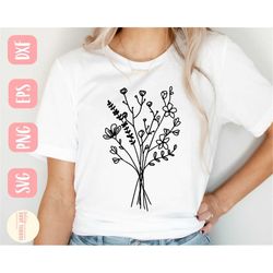 wildflowers svg, flower svg, floral svg, shirt, line drawing bouquet svg, flower shirt svg, svg,png, eps, instant downlo