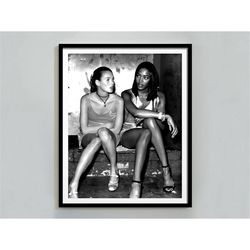 kate moss and naomi campbell poster, black and white, fashion photography, feminist print, african american wall art, te