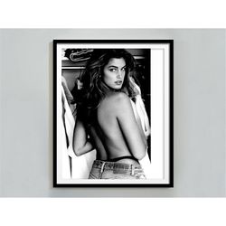 cindy crawford poster, black and white, vintage photo, 1980s, feminist print, fashion photography, old hollywood wall ar