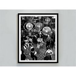 disco party print, black and white, vintage poster, retro wall art, disco ball decor, boho chic wall art, mirror ball, 8