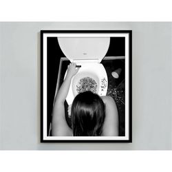 disco party in bathroom print, black and white, funny bathroom wall art, bar poster, girls bathroom decor, preppy wall a