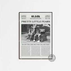 6lack retro newspaper print, pretty little fears poster, pretty little fears lyrics print, 6lack poster, home decor, fre