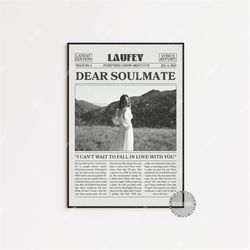 laufey retro newspaper print, dear soulmate poster, dear soulmate lyrics print, everything i know about love, laufey pos