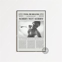 tyler, the creator retro newspaper print, sorry not sorry poster, lyrics print, tyler, the creator poster, poster, home