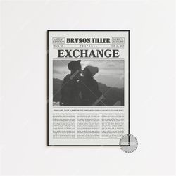 bryson tiller newspaper print, exchange poster, exchange lyrics print, bryson tiller poster, home decor, trapsoul, lc3