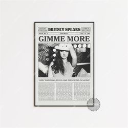 britney spears newspaper print, gimme more poster, gimme more lyrics print, britney spears poster, home decor, blackout