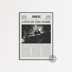 adele retro newspaper print, love in the dark poster, love in the dark lyrics print, adele 25 poster , adele poster, hom