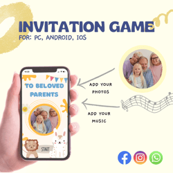 custom kids digital invitation surprise memory game with you photos, text and music 001