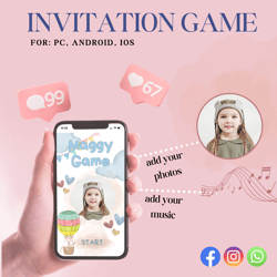 custom kids digital invitation surprise memory game with you photos, text and music 002