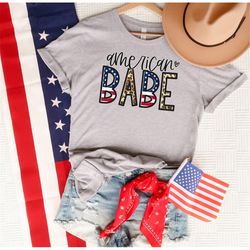 american babe 4th of july matching shirt, women 4th of july leopard design shirt, 4th of july gift for women, patriotic