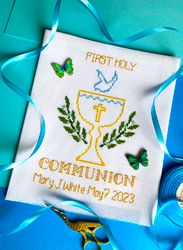 first holy communion with alphabet and numbers cross stitch pattern pdf by crossstitchingforfun instant download