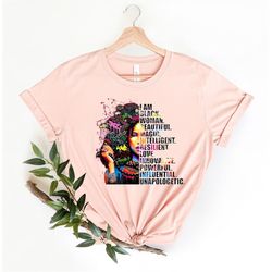 i am black woman beautiful magic intelligent resilient love innovative powerful influential unapologetic shirt, black wo