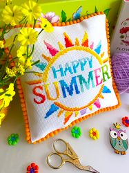 happy summer cross stitch pattern pdf by crossstitchingforfun instant download, summer cross stitch pattern pdf