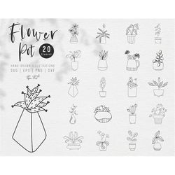 plants bundle svg, potted plants svg, houseplants svg, monstera svg, floral line drawing svg, flower pot clipart, garden