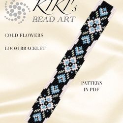 bead loom pattern, cold flowers loom bracelet bead pattern, cuff design pdf pattern - instant download