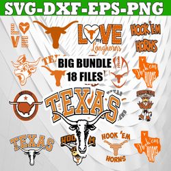 bundle 18 files texas long horns football team svg, texas long horns svg, ncaa teams svg, ncaa svg, png, dxf, eps, insta