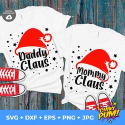 mommy claus svg, daddy claus svg, mom christmas svg, christmas svg, santa claus hat, pregnancy reveal svg, file for cric