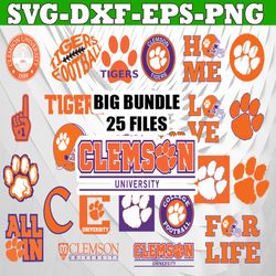 bundle 25 files clemson tigers football teams svg, clemson tigers svg, n c a a teams svg, n c a a svg, png, dxf, eps, in