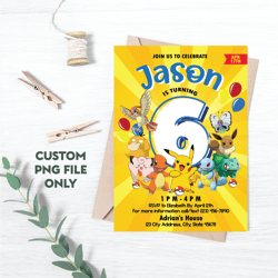 personalized file pokemone invitation pikachu, pokemon birthday invitation, pokemon invitation, pikachu png file