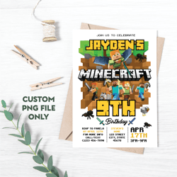 personalized file minecrafter birthday invitations | minecraft invitations | minecraft birthday party | png file