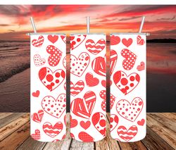 red sketched hearts, valentine tumbler sublimation designs png, valentines day tumbler png, digital download