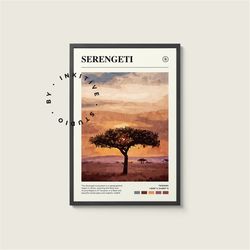 serengeti poster - tanzania - digital watercolor photo, painted travel print, framed travel photo, wall art, home decor,