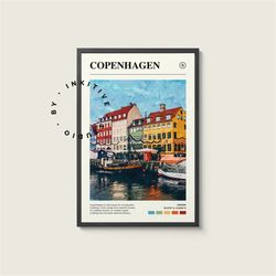 copenhagen poster - denmark - digital watercolor photo, painted travel print, framed travel photo, wall art, home decor,