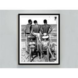 vintage beach print, black and white, antique photo, beach wall art, instant download, printable wall art, summer poster