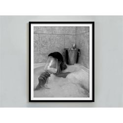 woman drinking wine in bathtub print, black and white, bathroom wall art, feminist poster, girls bathroom decor, bathroo