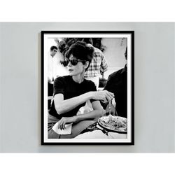 audrey hepburn eating spaghetti poster, black and white, vintage print, old hollywood decor, pasta print, kitchen wall a