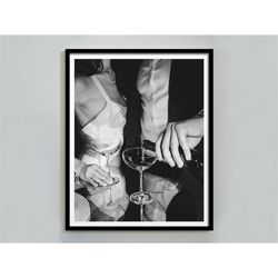 martini in los angeles poster, black and white, fine art print, martini wall art, digital download, cocktail wall art, v