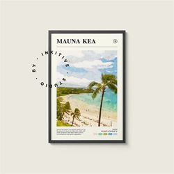 mauna kea beach poster - hawaii - digital watercolor photo, painted travel print, framed travel photo, wall art, home de