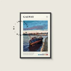 galway poster - ireland - digital watercolor photo, painted travel print, framed travel photo, wall art, home decor, tra