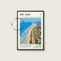 del mar beach poster - california - digital watercolor photo, painted travel print, framed travel photo, wall art, home