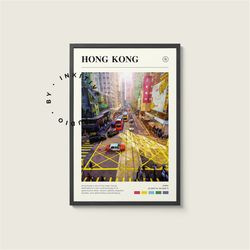 hong kong poster - china - digital watercolor photo, painted travel print, framed travel photo, wall art, home decor, tr