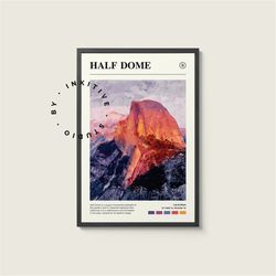 half dome poster - california - digital watercolor photo, painted travel print, framed travel photo, wall art, home deco