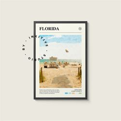 florida poster - united states - digital watercolor photo, painted travel print, framed travel photo, wall art, home dec